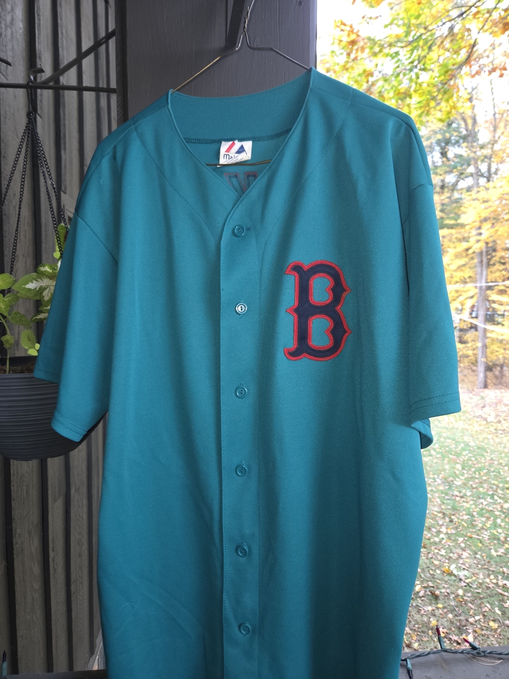Majestic Teal Baseball Jersey with Red 'B' Patch